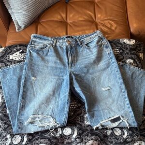 Express Distressed Cropped Jeans in Light Blue